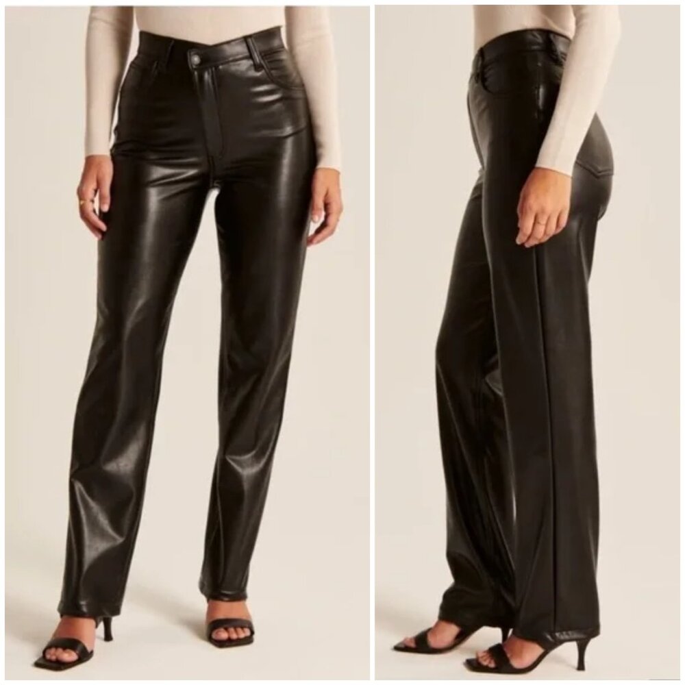 Abercrombie The 90s Straight Ultra High Rise Vegan Leather Criss-Cross Waist 26